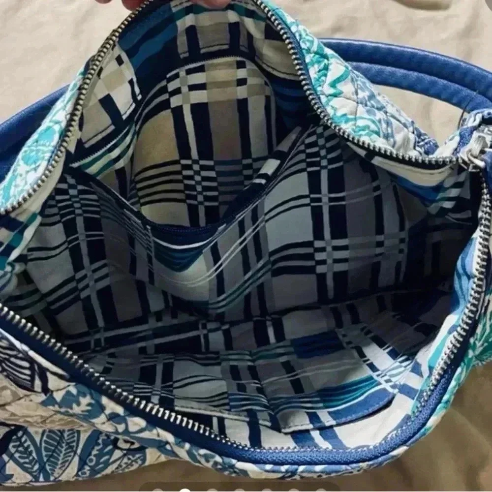 Vera Bradley Blue Teal Floral Quilted Hobo